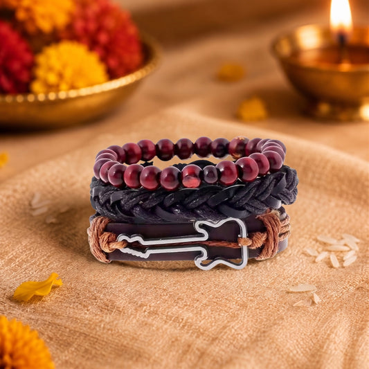 THE MEN THING The Perfect Rakhi Gift For Every Brother – GUITARBOUND - Premium Genuine Leather Bracelet With Timeless Style (8 Inch)