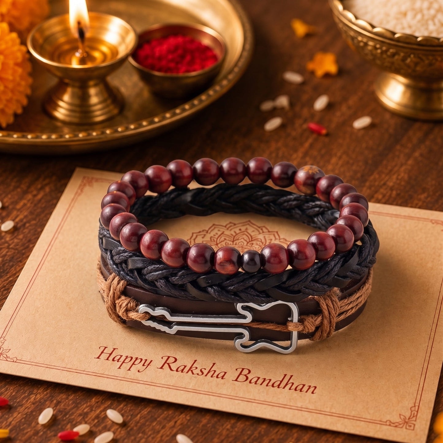 THE MEN THING The Perfect Rakhi Gift For Every Brother – GUITARBOUND - Premium Genuine Leather Bracelet With Timeless Style (8 Inch)