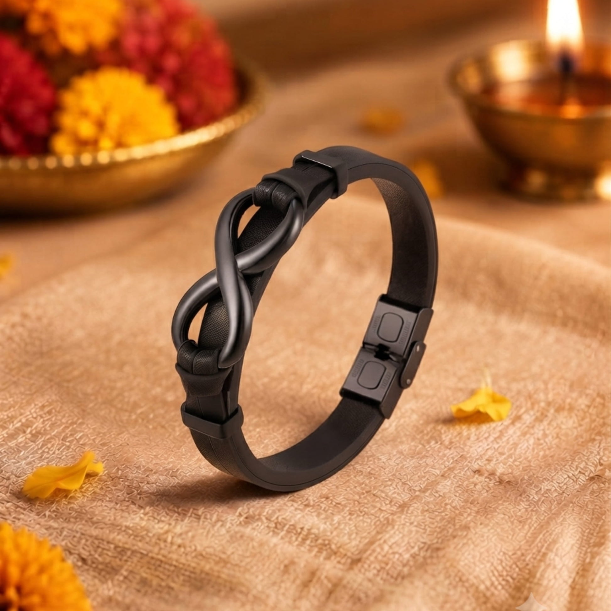 THE MEN THING The Perfect Rakhi Gift For Every Brother – INFINITY 8 BLACK - Premium Genuine Leather Bracelet With Timeless Style (8 Inch)