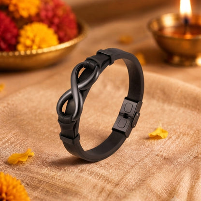 THE MEN THING The Perfect Rakhi Gift For Every Brother – INFINITY 8 BLACK - Premium Genuine Leather Bracelet With Timeless Style (8 Inch)