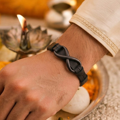 THE MEN THING The Perfect Rakhi Gift For Every Brother – INFINITY 8 BLACK Premium Stainless Steel Bracelet With Timeless Style (8 Inch)