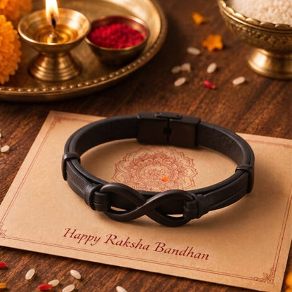 THE MEN THING The Perfect Rakhi Gift For Every Brother – INFINITY 8 BLACK Premium Stainless Steel Bracelet With Timeless Style (8 Inch)