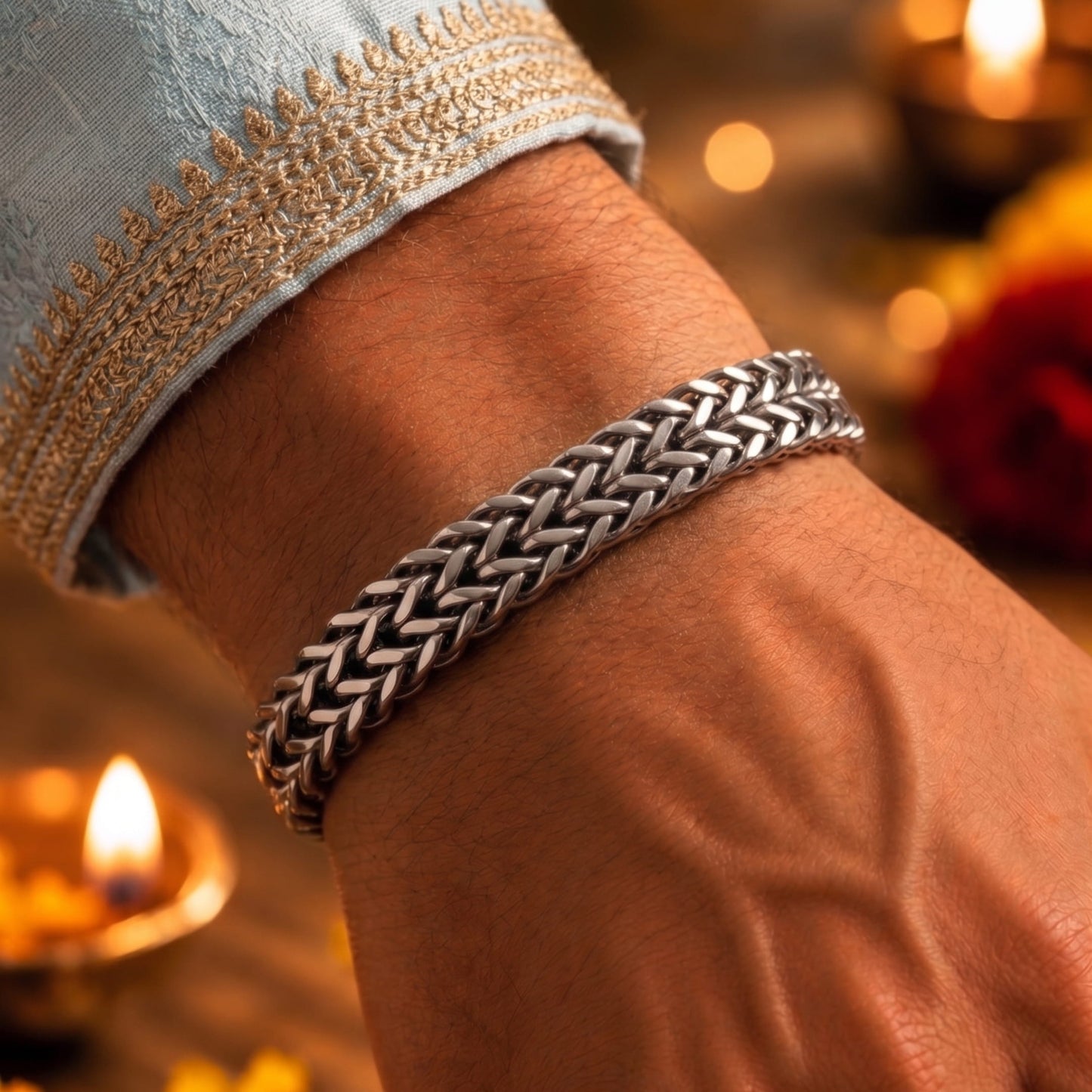 THE MEN THING The Perfect Rakhi Gift For Every Brother – ITALIAN MESH LINK Premium  Titanium Steel Bracelets With Magnetic Buckle for Men & Boy (8 inch)
