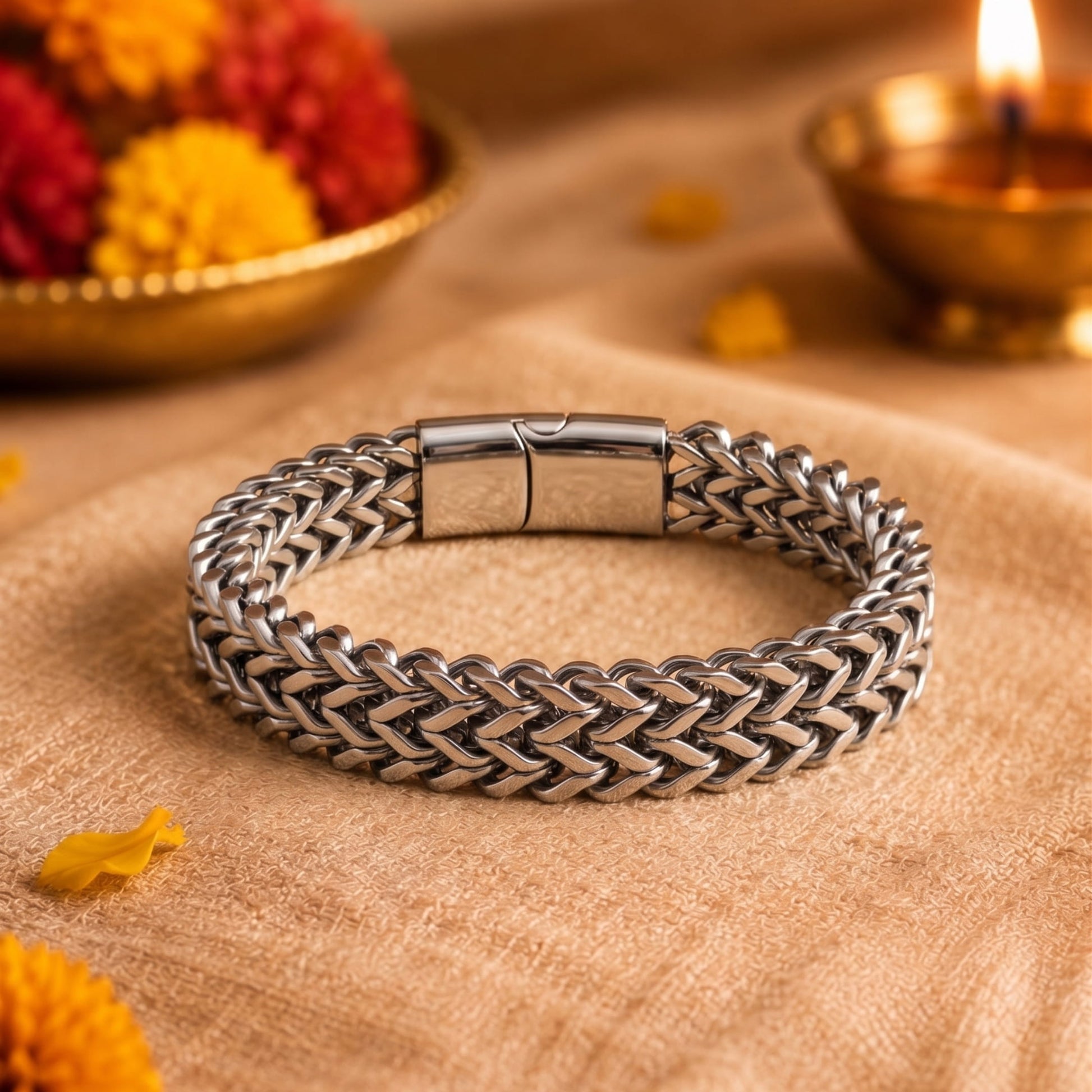 THE MEN THING The Perfect Rakhi Gift For Every Brother – ITALIAN MESH LINK Premium  Titanium Steel Bracelets With Magnetic Buckle for Men & Boy (8 inch)