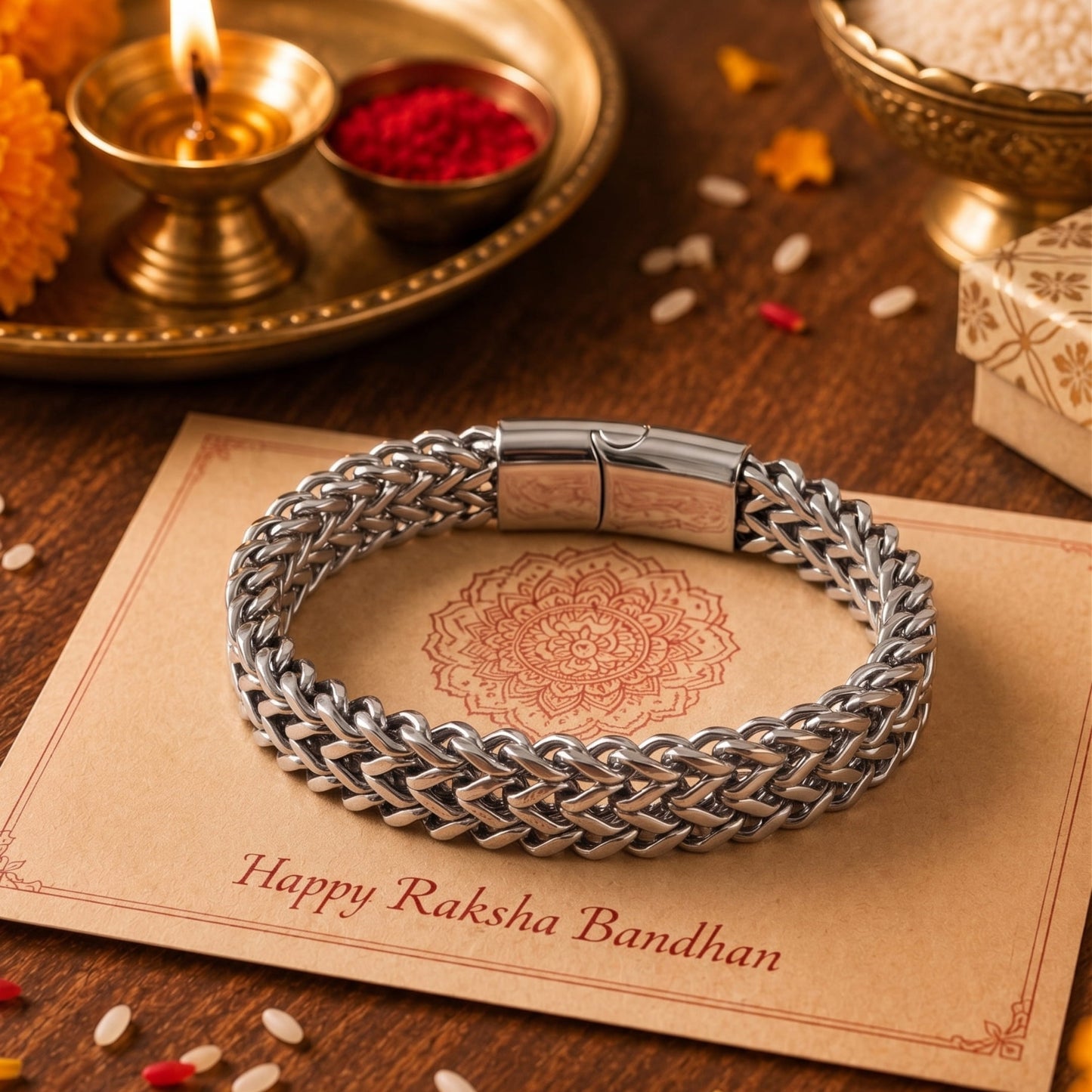 THE MEN THING The Perfect Rakhi Gift For Every Brother – ITALIAN MESH LINK Premium  Titanium Steel Bracelets With Magnetic Buckle for Men & Boy (8 inch)