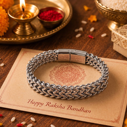 THE MEN THING The Perfect Rakhi Gift For Every Brother – ITALIAN MESH LINK Premium  Titanium Steel Bracelets With Magnetic Buckle for Men & Boy (8 inch)