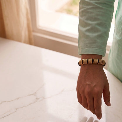 THE MEN THING The Perfect Rakhi Gift For Every Brother – KAIROS RADIANT GOLD - Premium Genuine Leather Bracelet With Timeless Style (8 Inch)