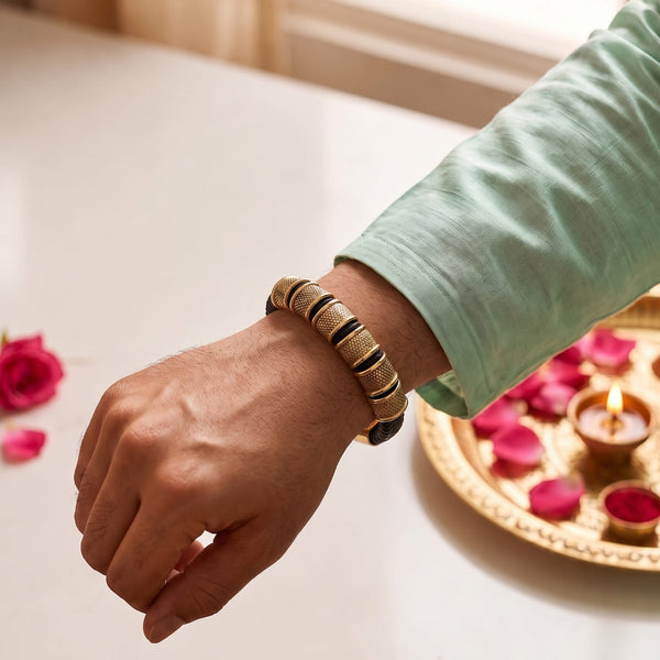 The Perfect Rakhi Gift For Every Brother – KAIROS RADIANT GOLD - Premium Genuine Leather Bracelet With Timeless Style (8 Inch)
