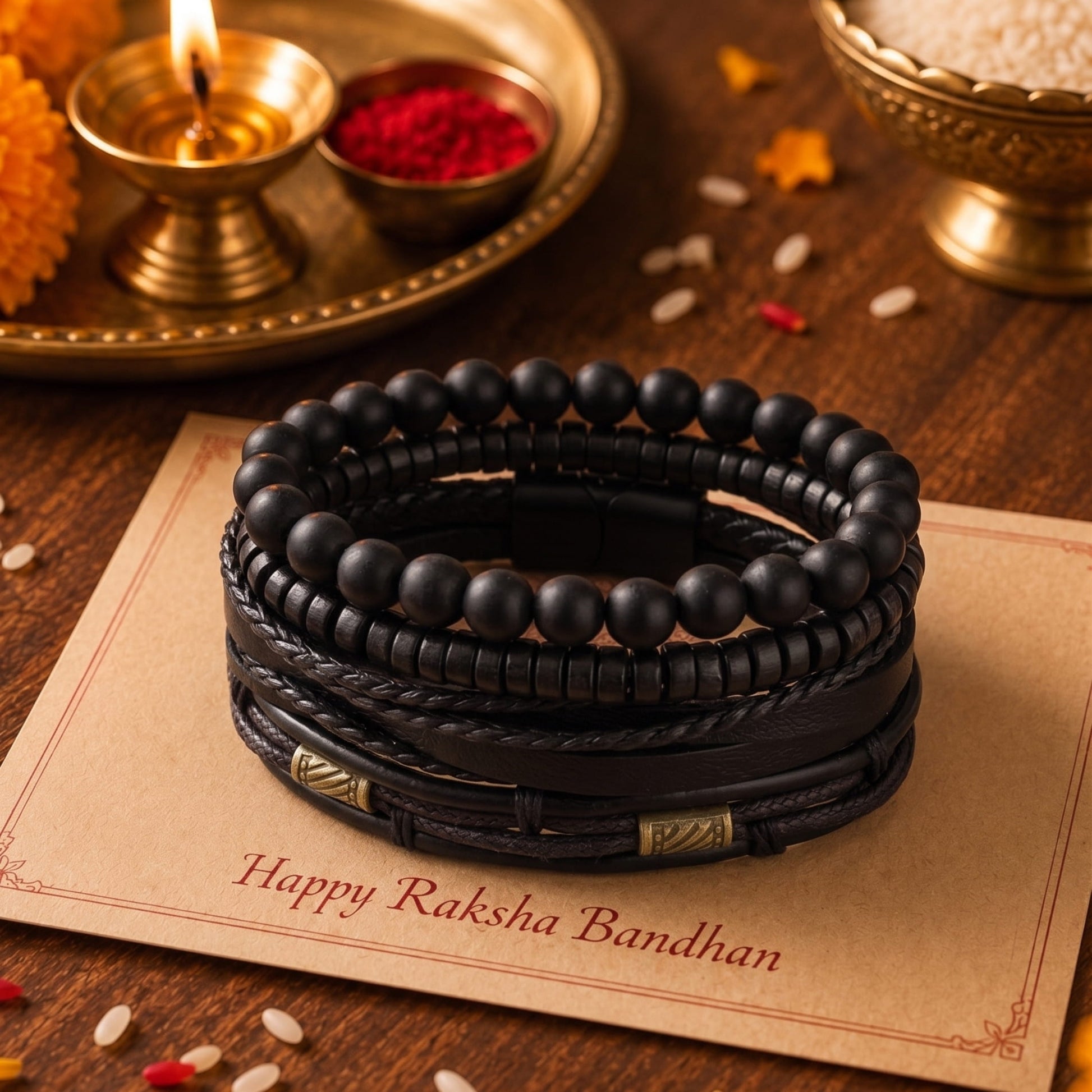 THE MEN THING The Perfect Rakhi Gift For Every Brother – LEVIATHAN WRAP Premium Leather Bracelet With Timeless Style (8 Inch)