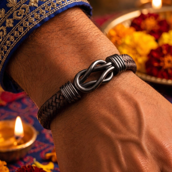 The Perfect Rakhi Gift For Every Brother – LOVE KNOT BROWN Premium Leather Bracelets With Timeless Style (8 Inch)