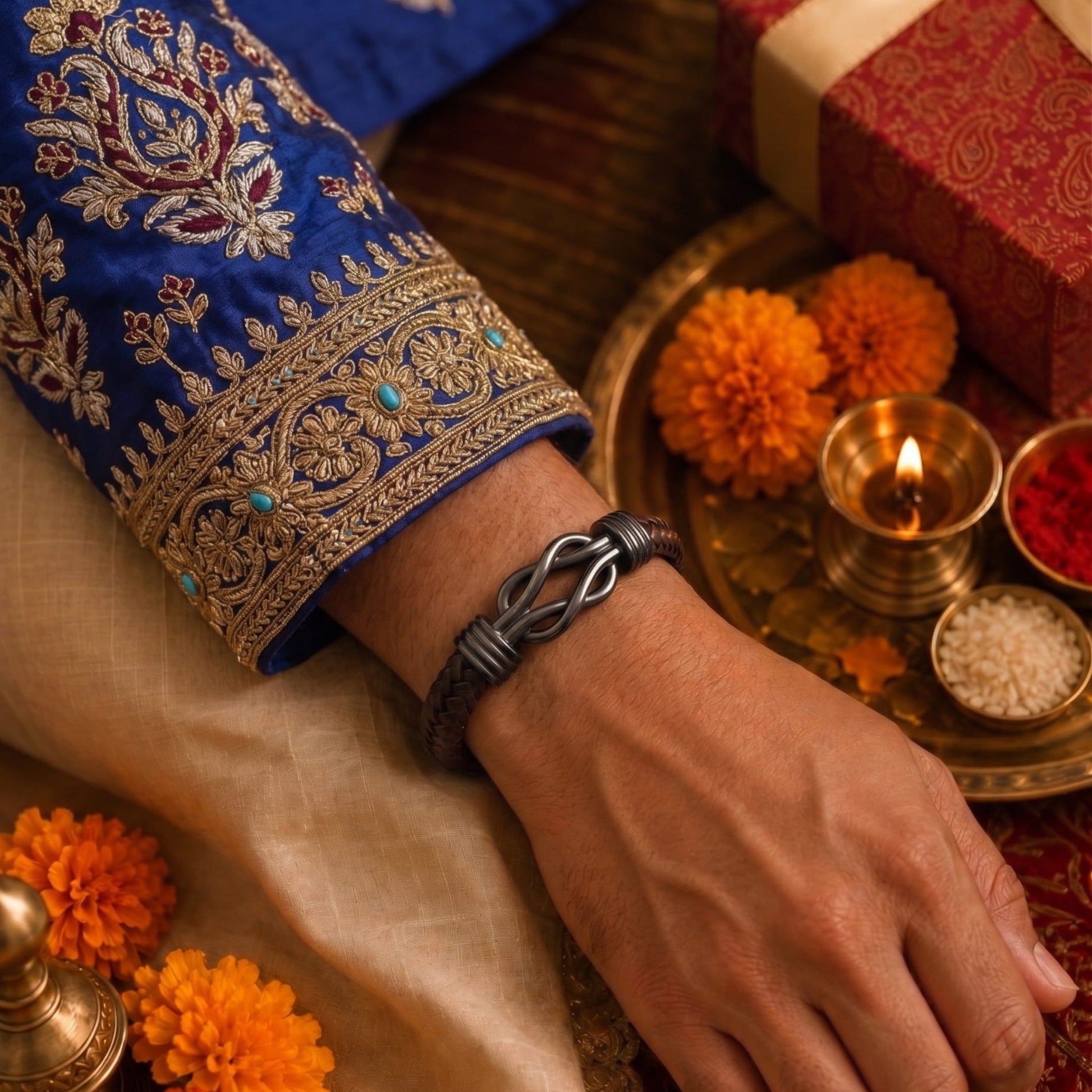 THE MEN THING The Perfect Rakhi Gift For Every Brother – LOVE KNOT BROWN Premium Leather Bracelets With Timeless Style (8 Inch)
