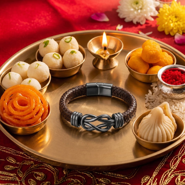 The Perfect Rakhi Gift For Every Brother – LOVE KNOT BROWN Premium Leather Bracelets With Timeless Style (8 Inch)
