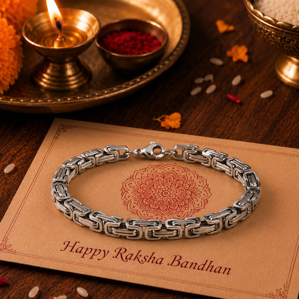 The Perfect Rakhi Gift For Every Brother – MASCULINE BYZANTINE- Premium Genuine Stainless Steel Bracelet With Timeless Style (8 Inch)