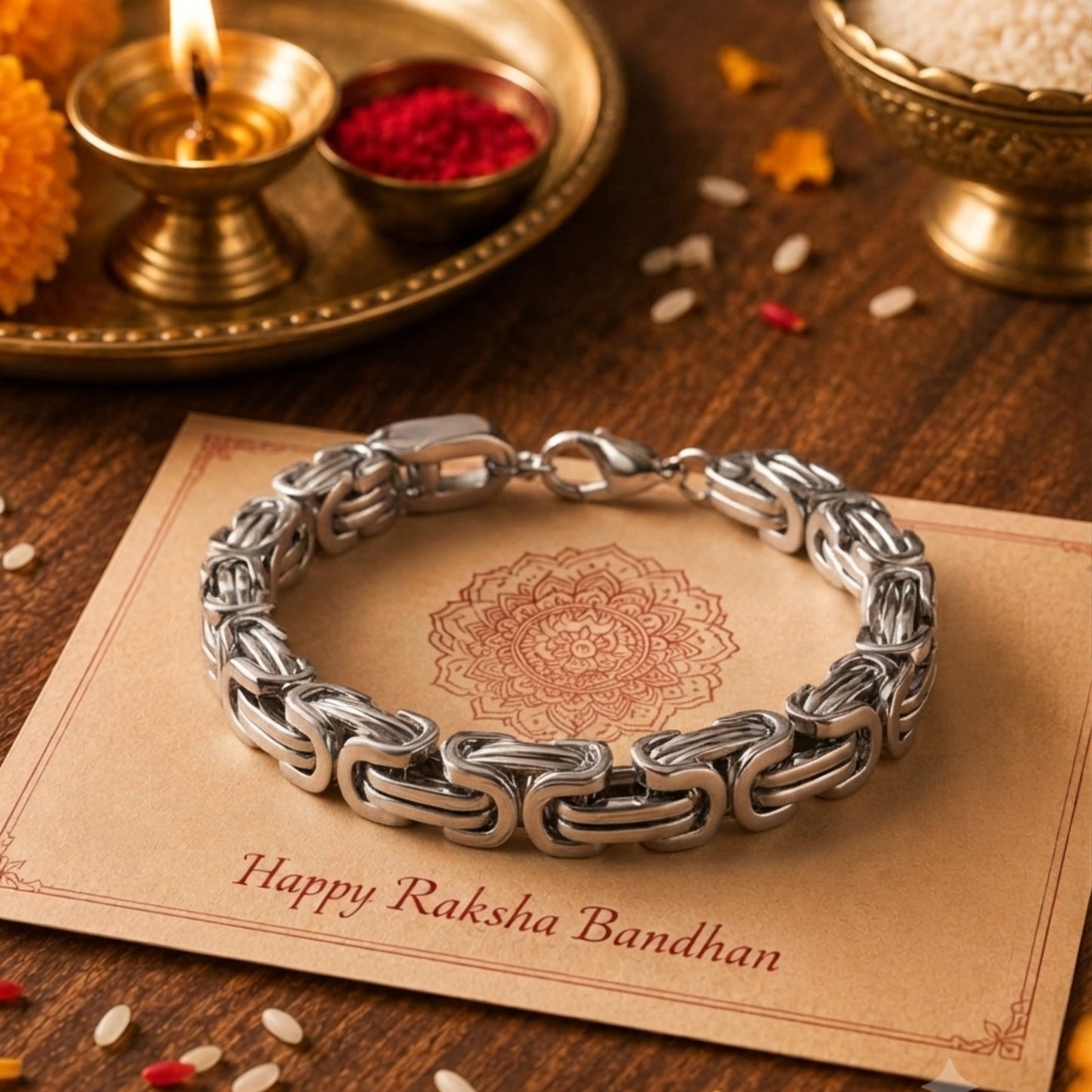 THE MEN THING The Perfect Rakhi Gift For Every Brother – MASCULINE - Premium Genuine Titanium Steel Bracelet With Timeless Style (8 Inch)