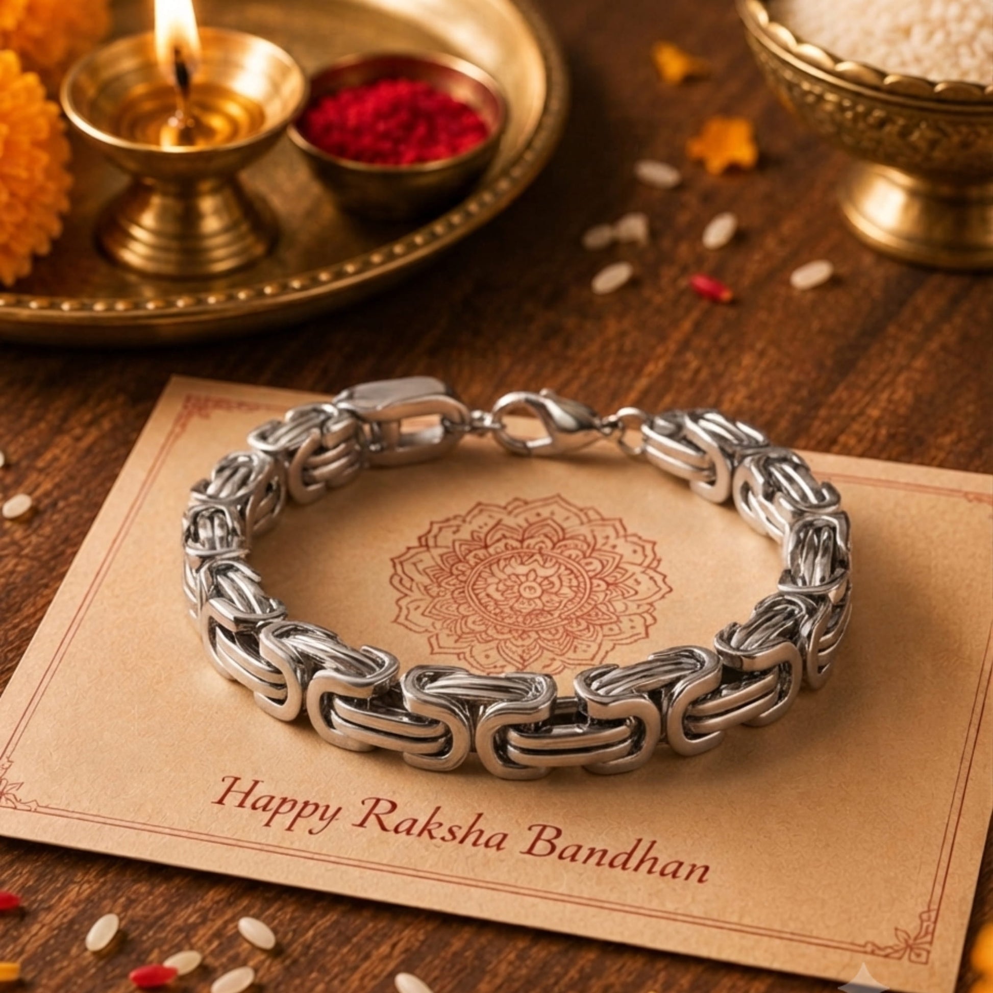 THE MEN THING The Perfect Rakhi Gift For Every Brother – MASCULINE - Premium Genuine Titanium Steel Bracelet With Timeless Style (8 Inch)