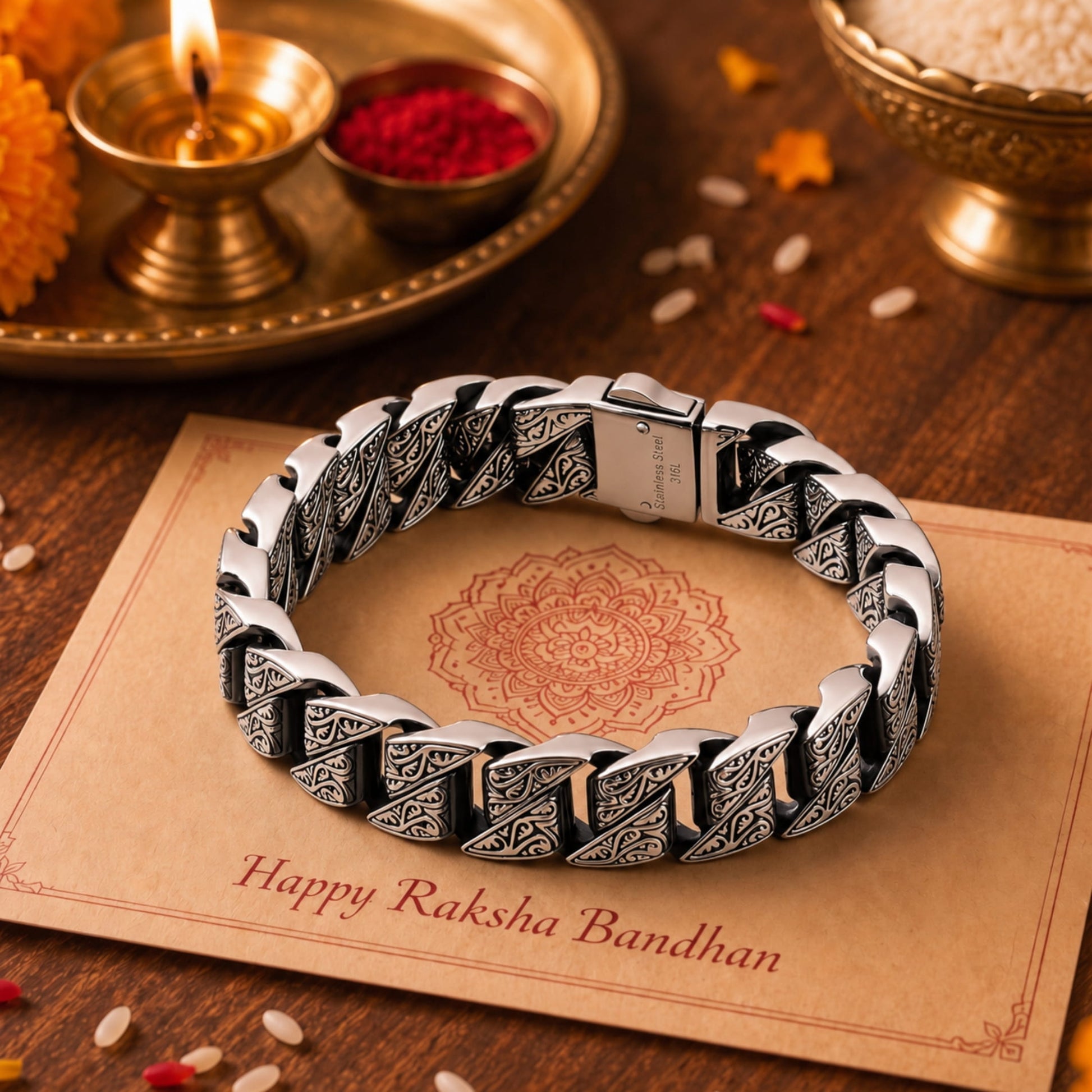 THE MEN THING The Perfect Rakhi Gift For Every Brother – MONARCH - Premium Genuine Titanium Steel Bracelet With Timeless Style (8 Inch)