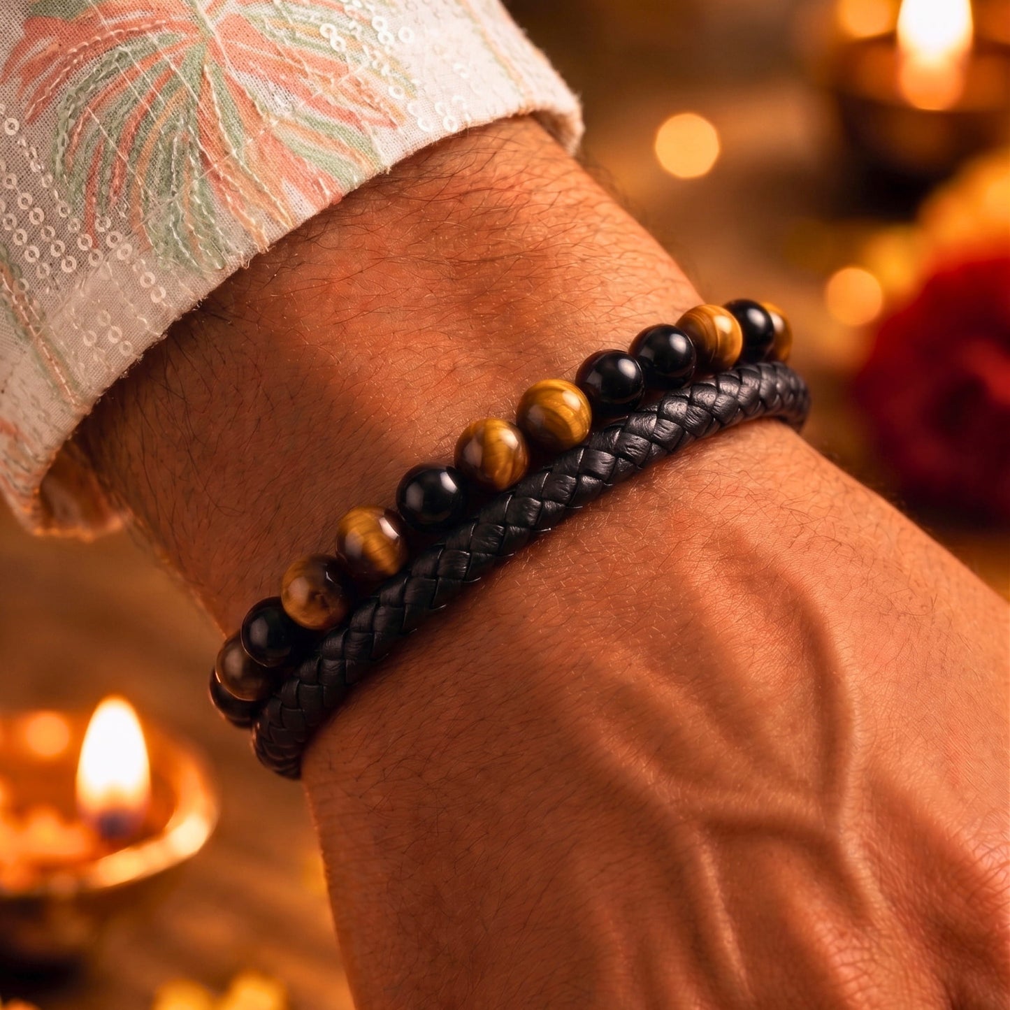 THE MEN THING The Perfect Rakhi Gift For Every Brother – NATURAL TIGER EYE HEALER - Premium Genuine Leather with Stainless Steel Bracelet With Timeless Style (7.5 Inch)