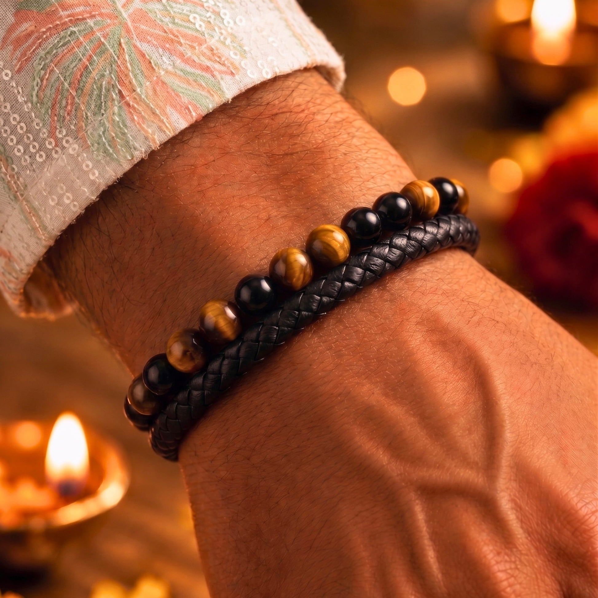 THE MEN THING The Perfect Rakhi Gift For Every Brother – NATURAL TIGER EYE HEALER - Premium Genuine Leather with Stainless Steel Bracelet With Timeless Style (7.5 Inch)