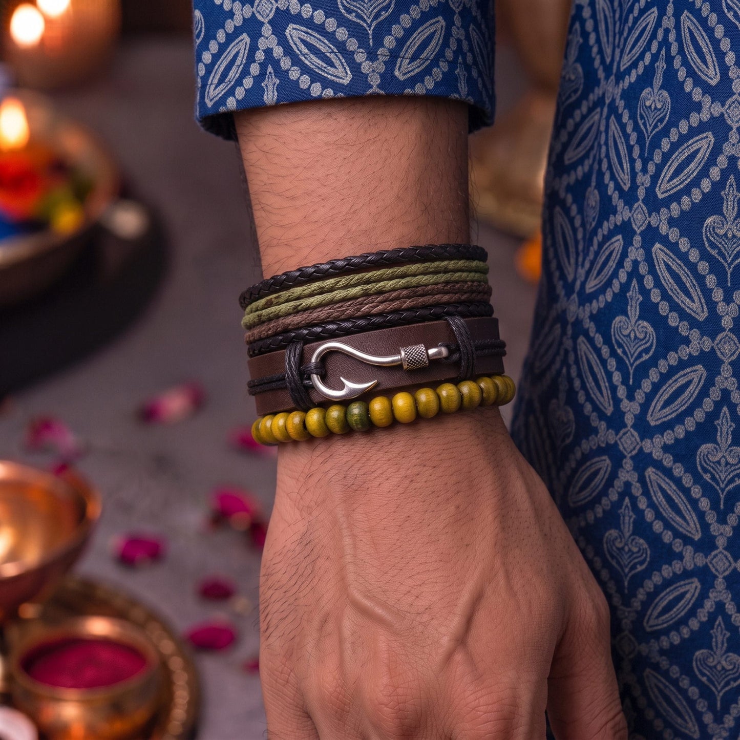 THE MEN THING The Perfect Rakhi Gift For Every Brother – OLIVE HOOK STACK - Leather Adjustable Bracelets With Timeless Style