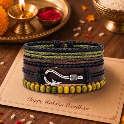 THE MEN THING The Perfect Rakhi Gift For Every Brother – OLIVE HOOK STACK - Leather Adjustable Bracelets With Timeless Style