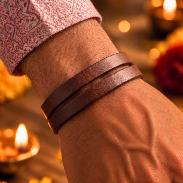 The Perfect Rakhi Gift For Every Brother – OUTBACK BROWN - Premium Genuine Leather Bracelet With Timeless Style (Adjustable)