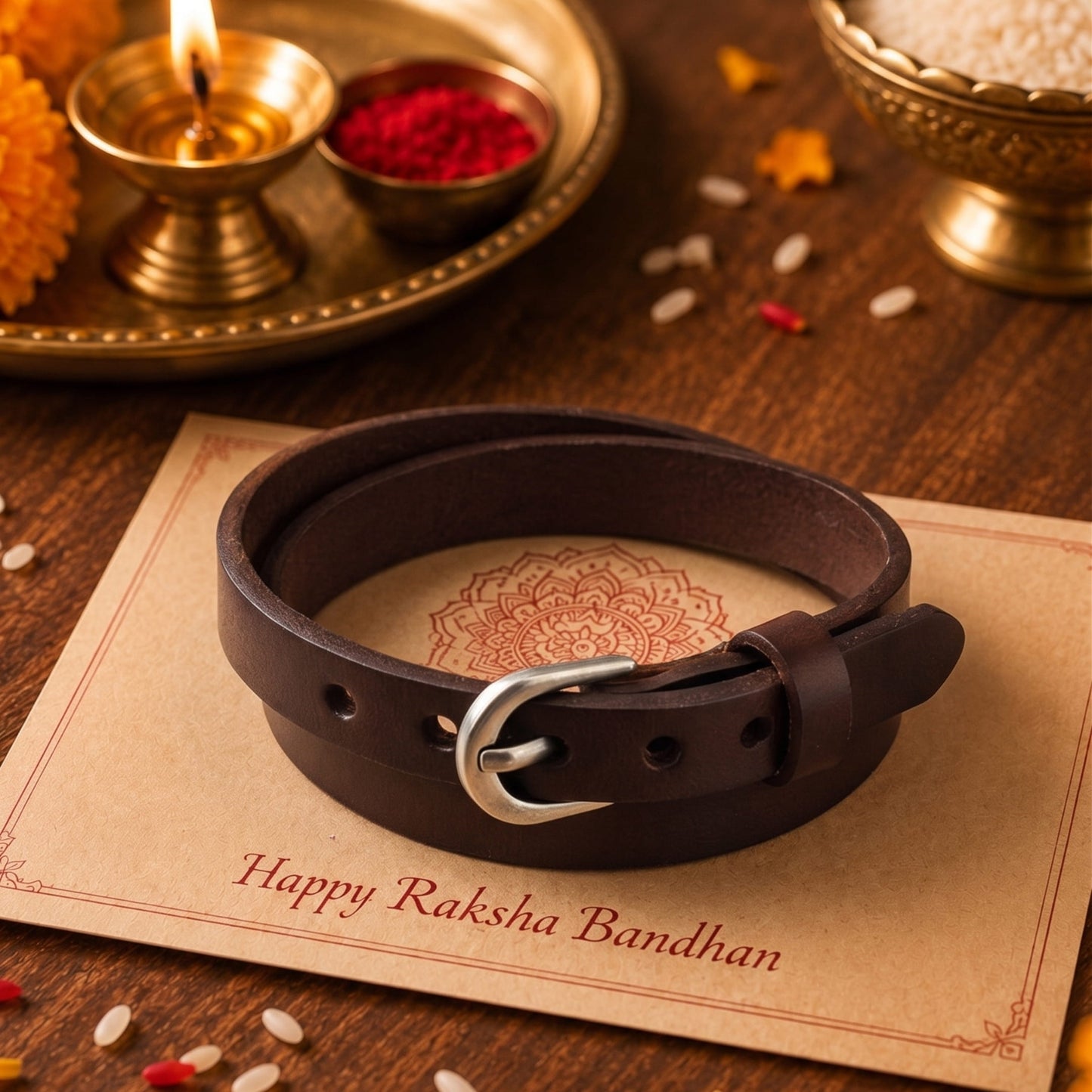 THE MEN THING The Perfect Rakhi Gift For Every Brother – OUTBACK BROWN - Premium Genuine Leather Bracelet With Timeless Style (Adjustable)