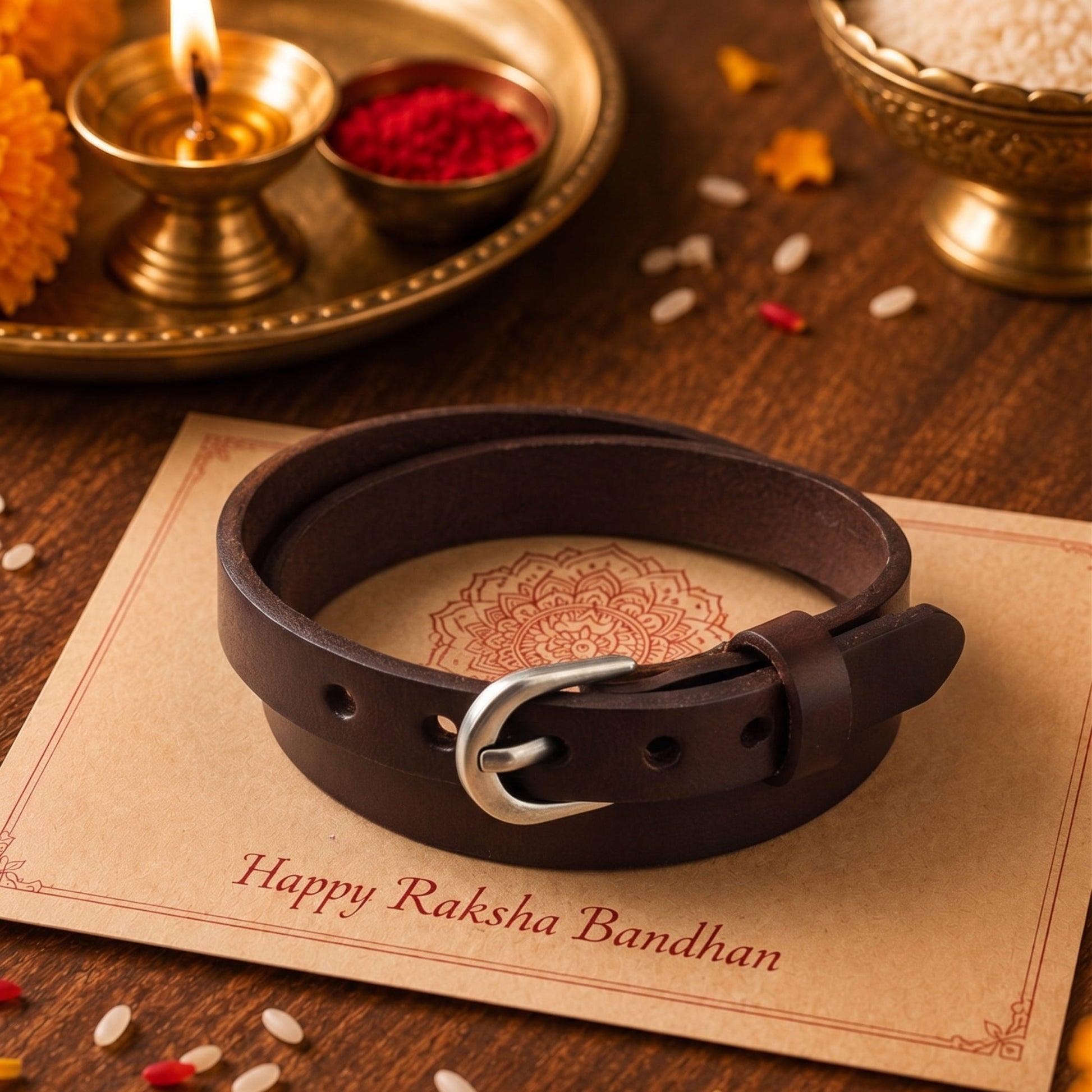 THE MEN THING The Perfect Rakhi Gift For Every Brother – OUTBACK BROWN - Premium Genuine Leather Bracelet With Timeless Style (Adjustable)