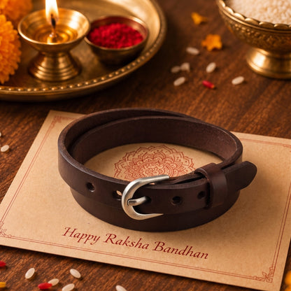 THE MEN THING The Perfect Rakhi Gift For Every Brother – OUTBACK BROWN - Premium Genuine Leather Bracelet With Timeless Style (Adjustable)