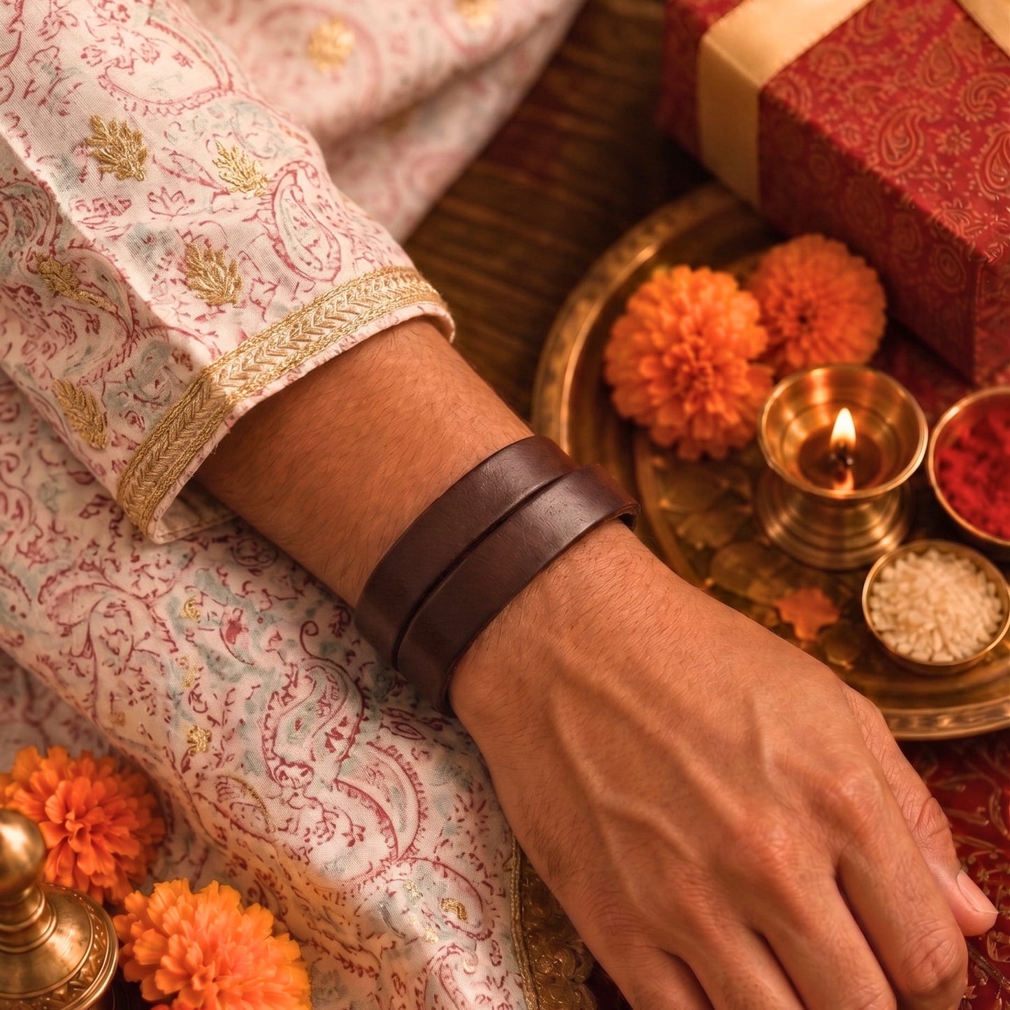 THE MEN THING The Perfect Rakhi Gift For Every Brother – OUTBACK BROWN - Premium Genuine Leather Bracelet With Timeless Style (Adjustable)