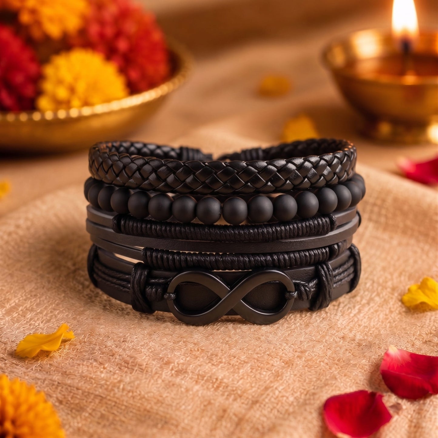THE MEN THING The Perfect Rakhi Gift For Every Brother – QUADRA-FUSION INFINITY BLACK - Wrap Infinity Bracelet for Men & Boys (8inch)