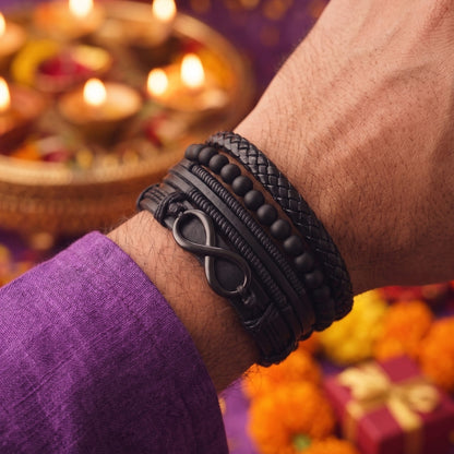THE MEN THING The Perfect Rakhi Gift For Every Brother – QUADRA-FUSION INFINITY BLACK - Wrap Infinity Bracelet for Men & Boys (8inch)