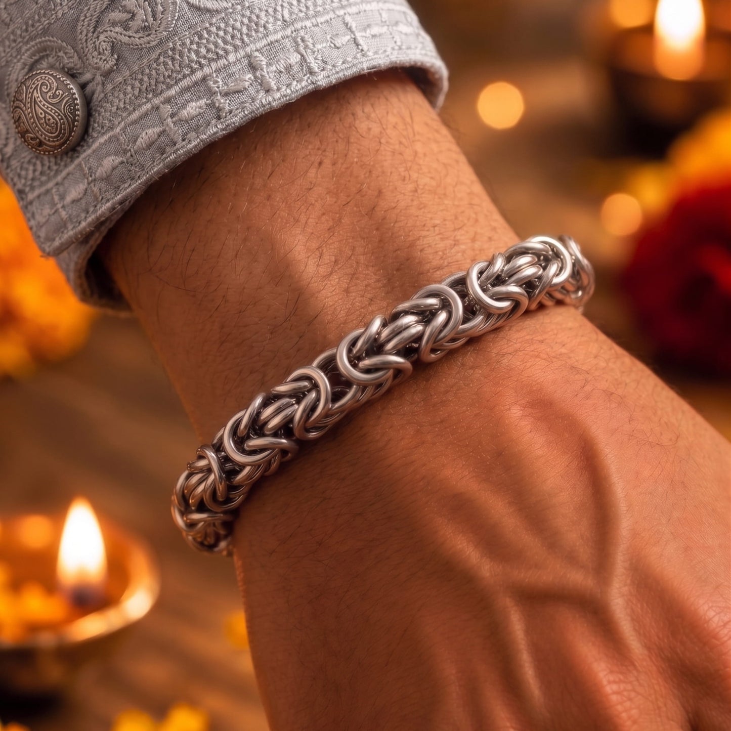 THE MEN THING The Perfect Rakhi Gift For Every Brother – REINFORCED - Premium Genuine Titanium Steel Bracelet With Timeless Style (8 Inch)