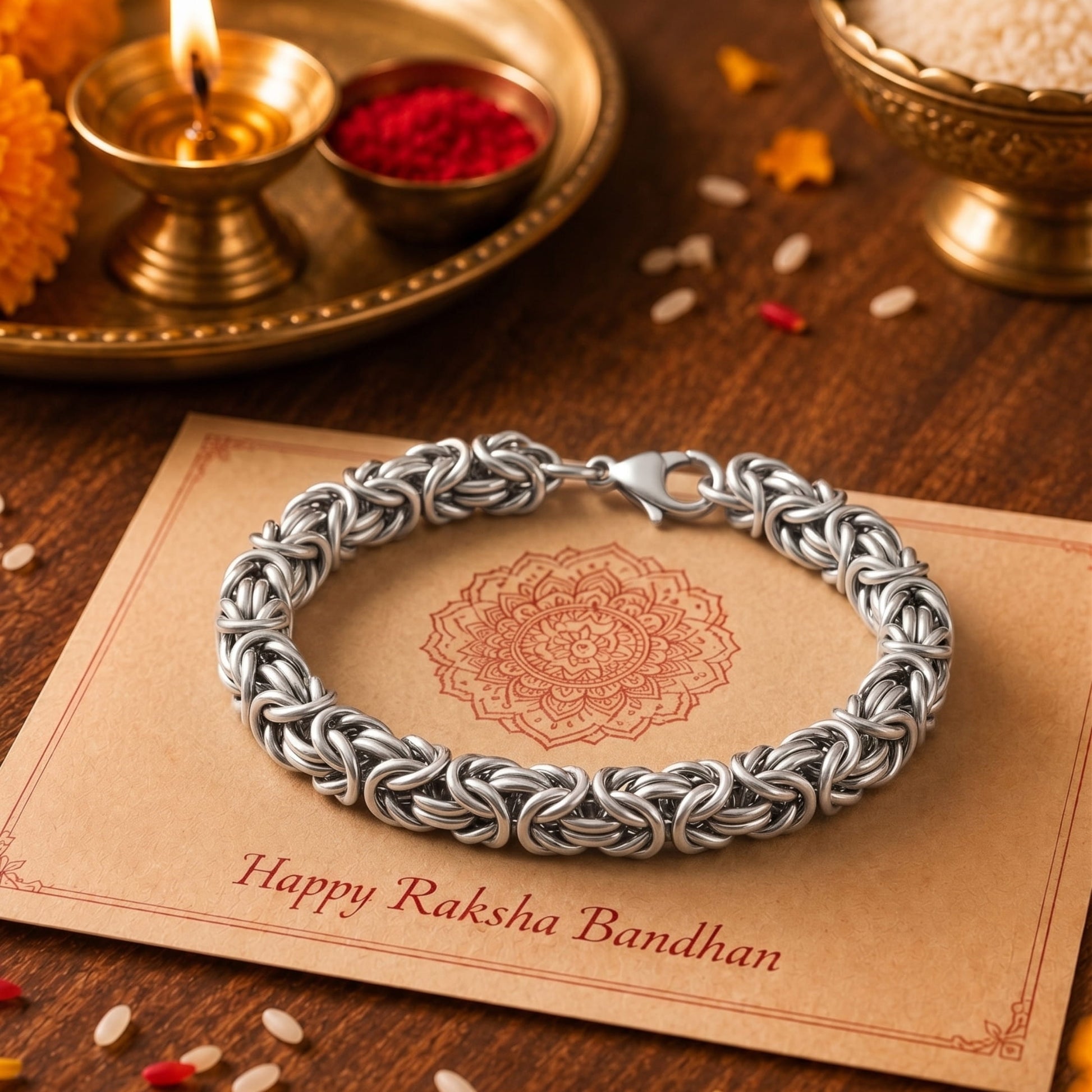 THE MEN THING The Perfect Rakhi Gift For Every Brother – REINFORCED - Premium Genuine Titanium Steel Bracelet With Timeless Style (8 Inch)