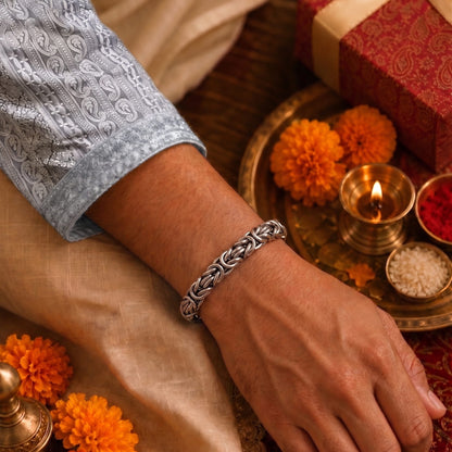THE MEN THING The Perfect Rakhi Gift For Every Brother – REINFORCED - Premium Genuine Titanium Steel Bracelet With Timeless Style (8 Inch)
