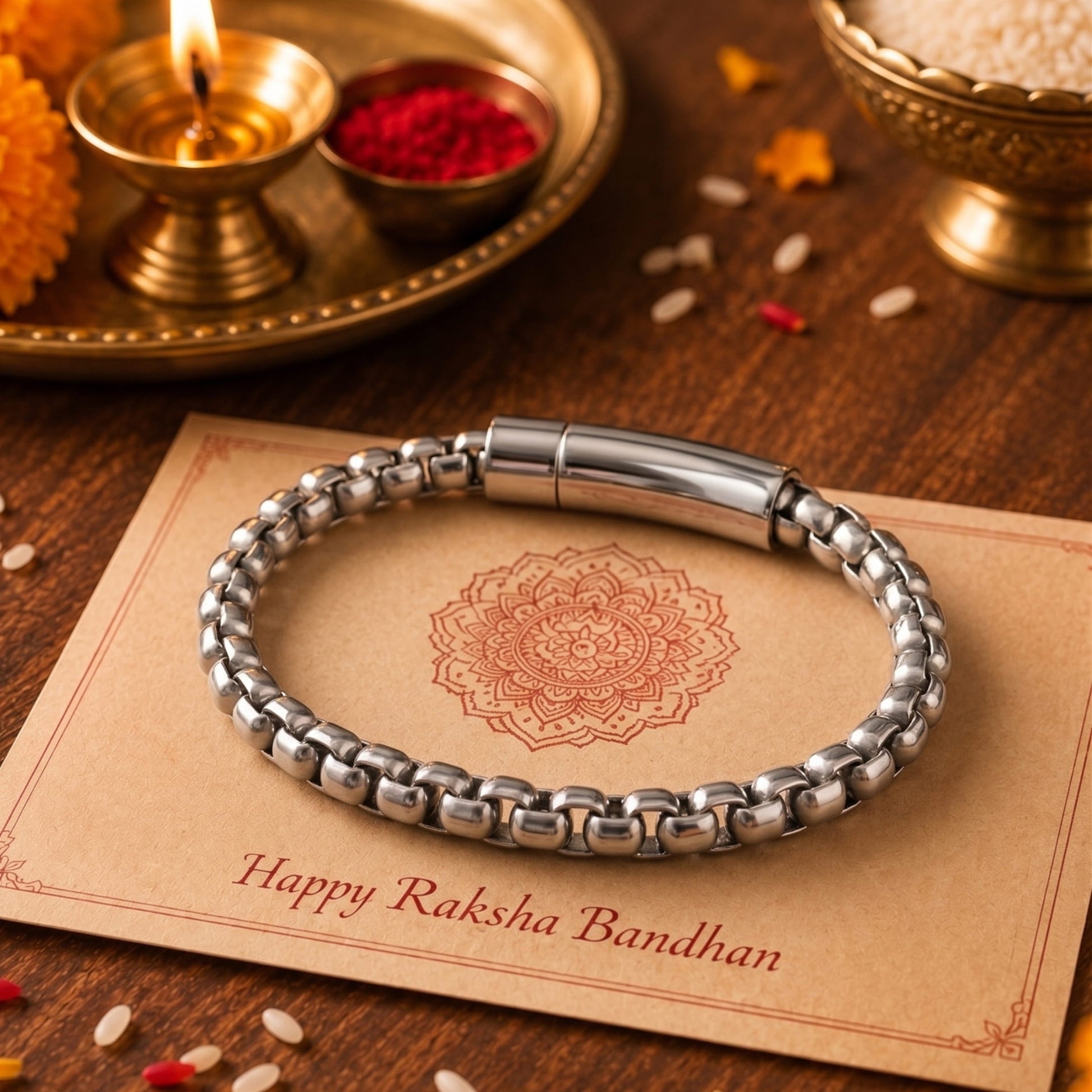 THE MEN THING The Perfect Rakhi Gift For Every Brother – ROLO SQUARE - Premium Genuine Titanium Steel Bracelet With Timeless Style (8 Inch)