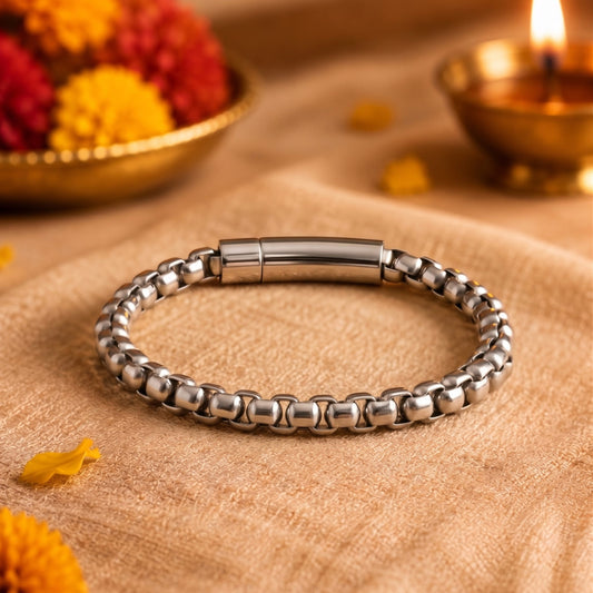 THE MEN THING The Perfect Rakhi Gift For Every Brother – ROLO SQUARE - Premium Genuine Titanium Steel Bracelet With Timeless Style (8 Inch)