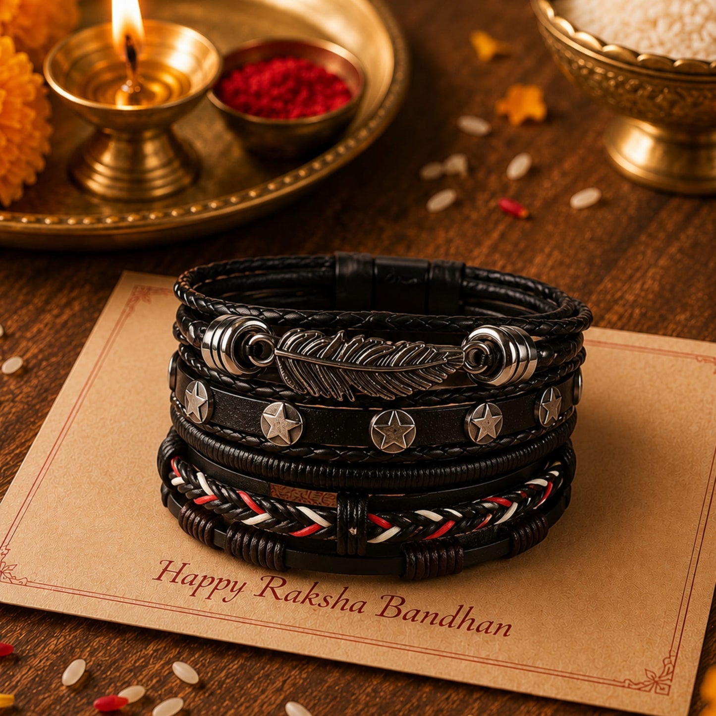 THE MEN THING The Perfect Rakhi Gift For Every Brother – ROYAL SENTINEL Premium Leather Bracelet With Timeless Style (8 Inch)