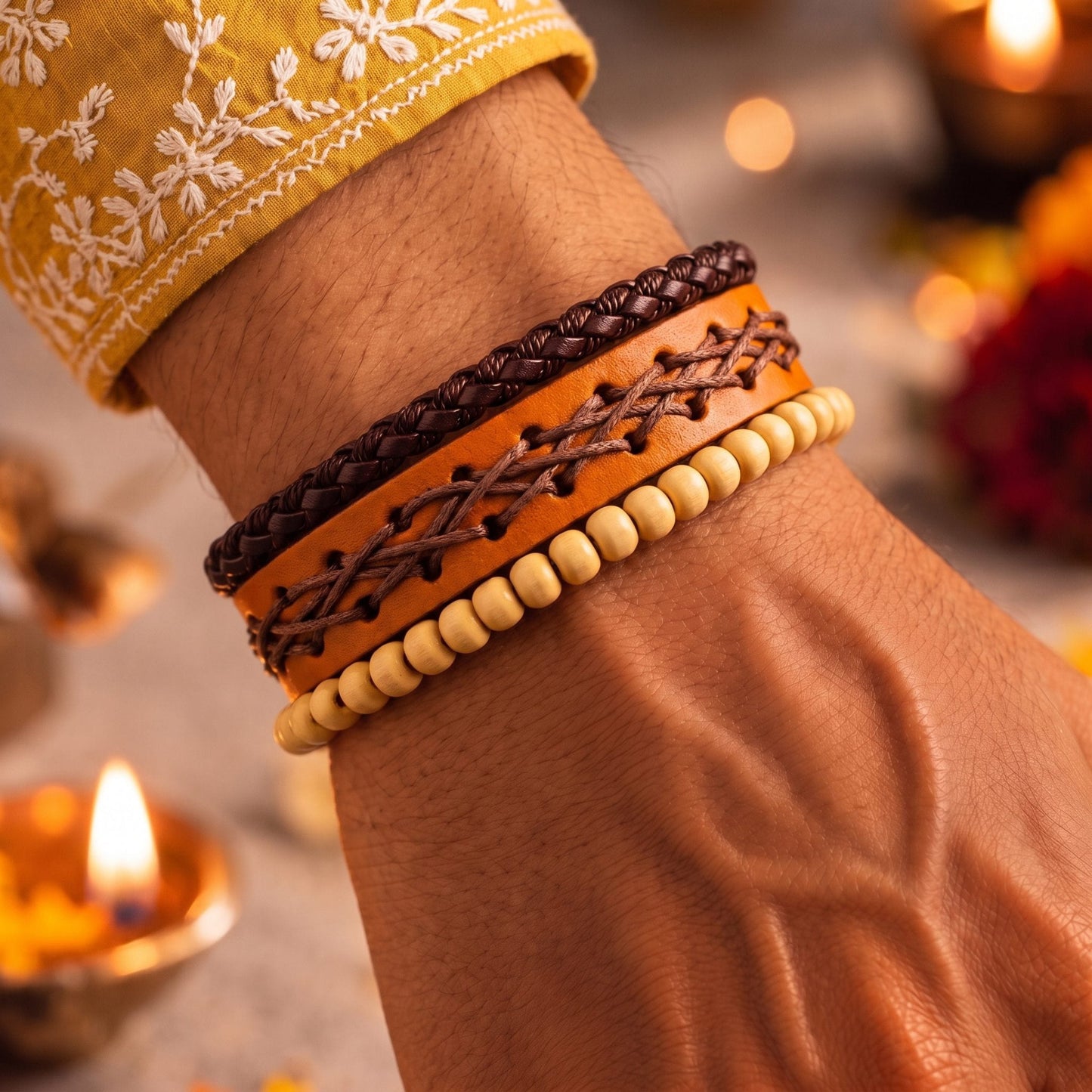 THE MEN THING The Perfect Rakhi Gift For Every Brother – RUSTIC LATTICE - Leather Adjustable Bracelets With Timeless Style