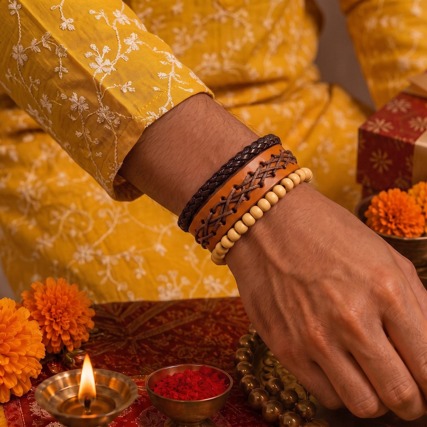 THE MEN THING The Perfect Rakhi Gift For Every Brother – RUSTIC LATTICE - Leather Adjustable Bracelets With Timeless Style