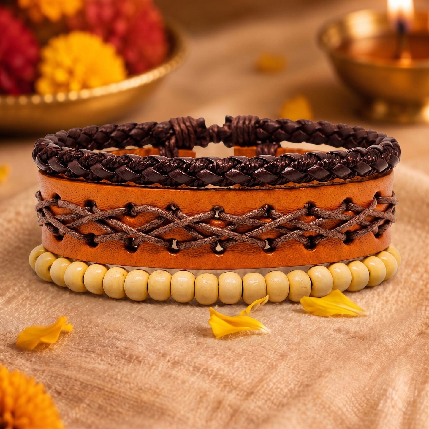 THE MEN THING The Perfect Rakhi Gift For Every Brother – RUSTIC LATTICE - Leather Adjustable Bracelets With Timeless Style