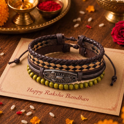 THE MEN THING The Perfect Rakhi Gift For Every Brother – SCORPION EDGE - Genuine Leather Bracelets With Timeless Style (Adjustable)