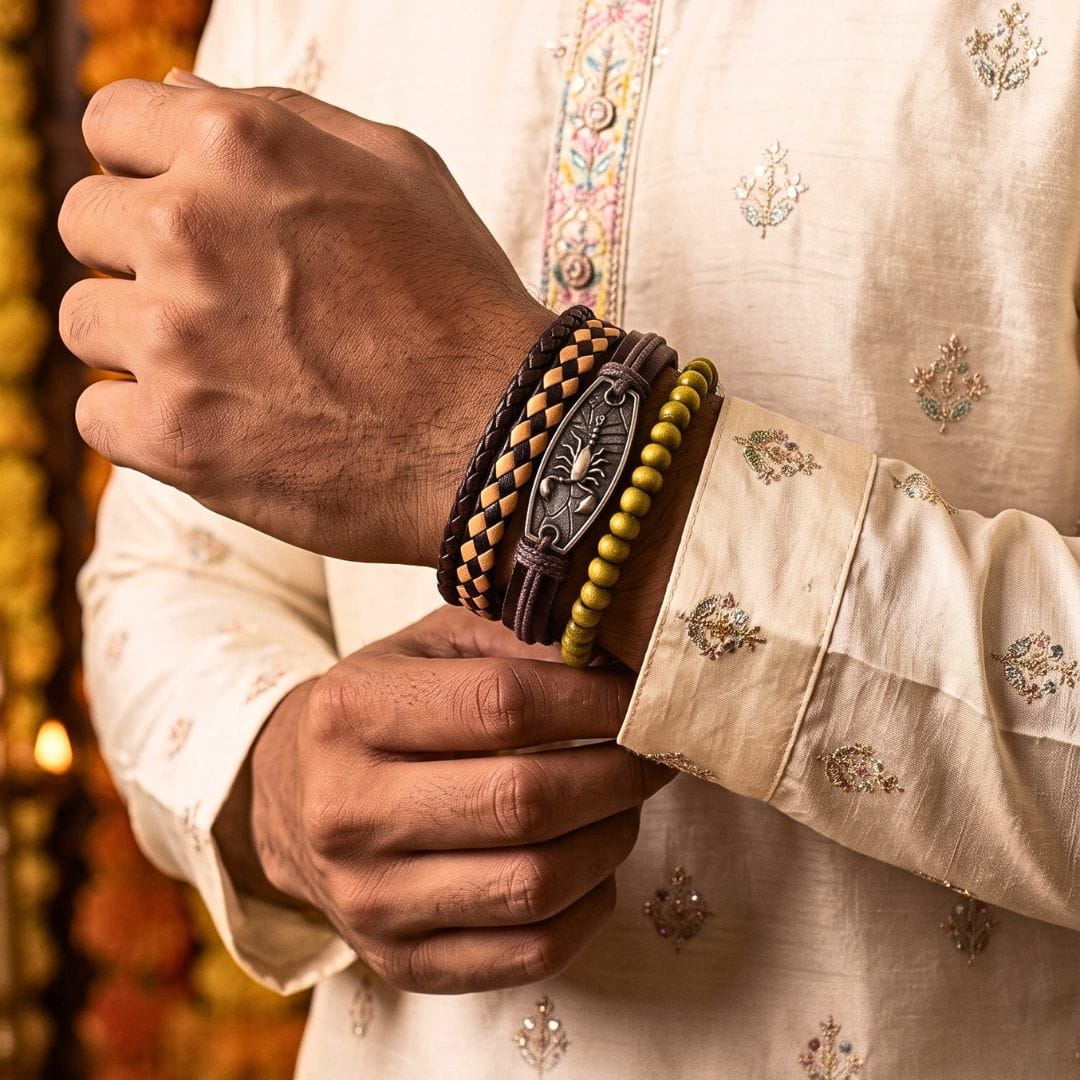 THE MEN THING The Perfect Rakhi Gift For Every Brother – SCORPION EDGE - Genuine Leather Bracelets With Timeless Style (Adjustable)
