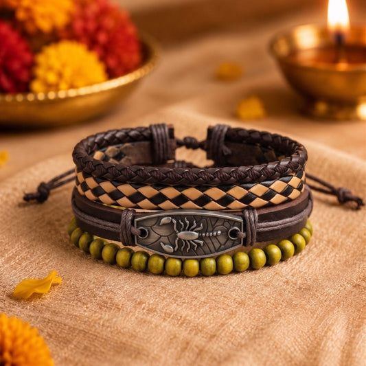 THE MEN THING The Perfect Rakhi Gift For Every Brother – SCORPION EDGE - Genuine Leather Bracelets With Timeless Style (Adjustable)
