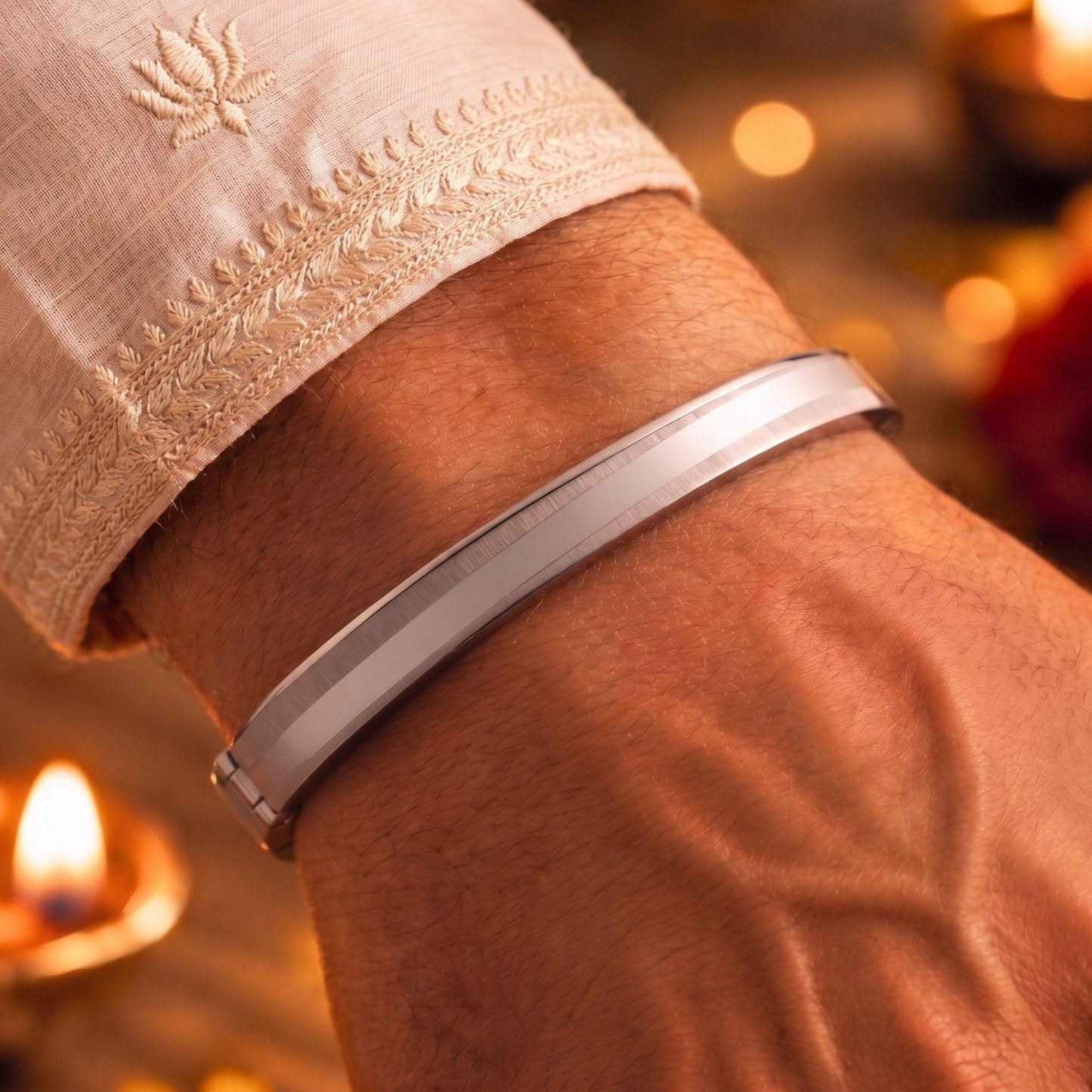 THE MEN THING The Perfect Rakhi Gift For Every Brother – SILVER TRACK - Premium Stainless Steel Bracelet With Timeless Style (8 Inch)