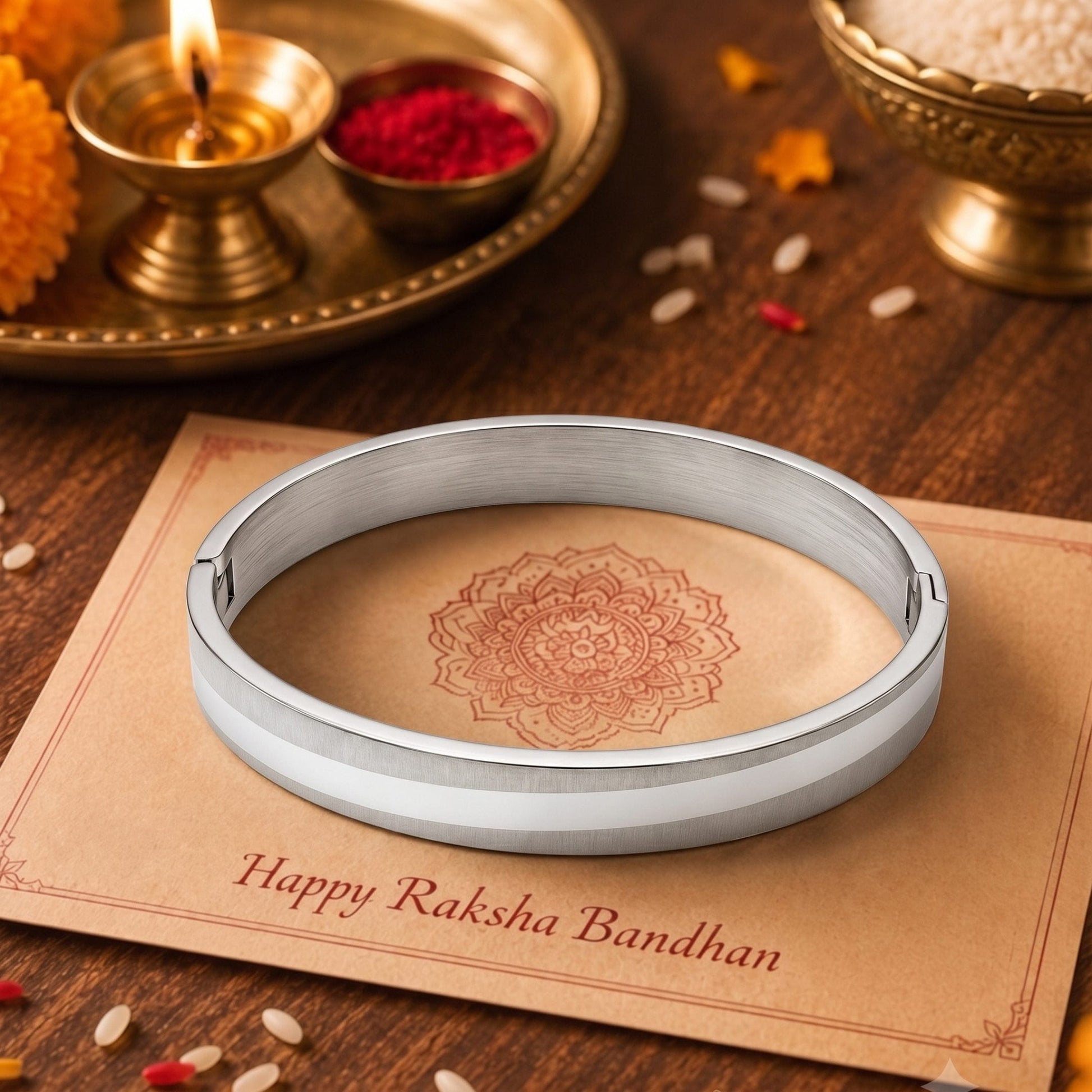 THE MEN THING The Perfect Rakhi Gift For Every Brother – SILVER TRACK - Premium Stainless Steel Bracelet With Timeless Style (8 Inch)