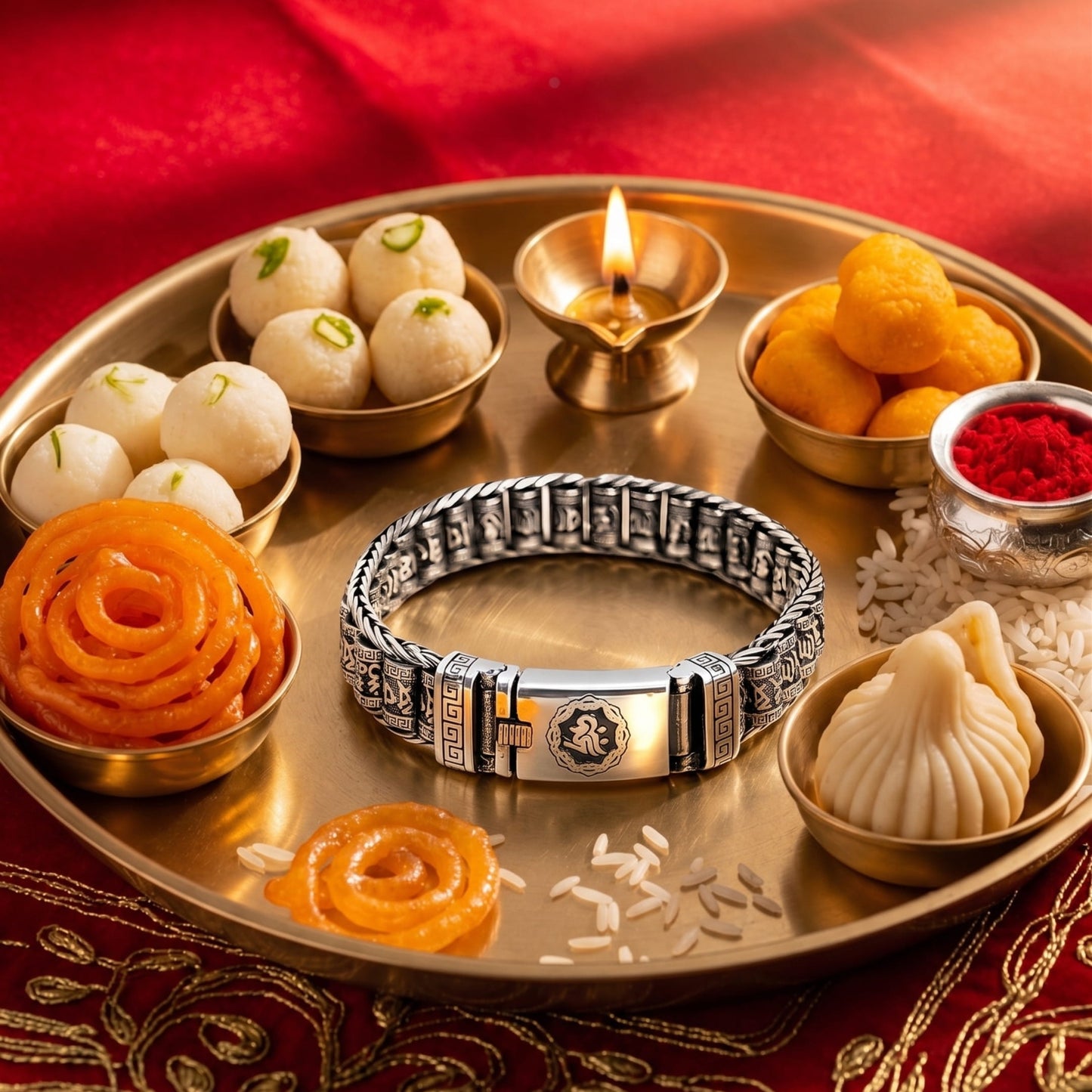 THE MEN THING The Perfect Rakhi Gift For Every Brother – SIX SIGN MANTRA LINK Premium Alloy Bracelet With Timeless Style (8 Inch)