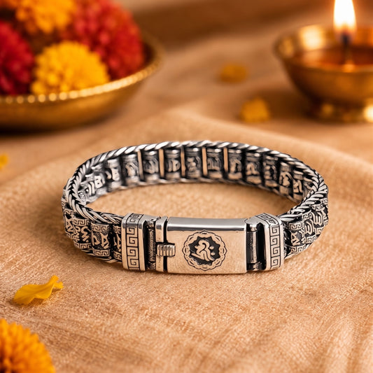 THE MEN THING The Perfect Rakhi Gift For Every Brother – SIX SIGN MANTRA LINK Premium Alloy Bracelet With Timeless Style (8 Inch)