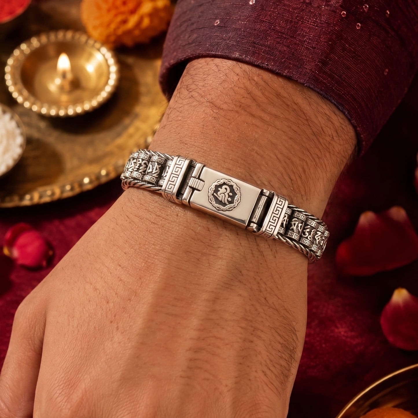 THE MEN THING The Perfect Rakhi Gift For Every Brother – SIX SIGN MANTRA LINK Premium Alloy Bracelet With Timeless Style (8 Inch)
