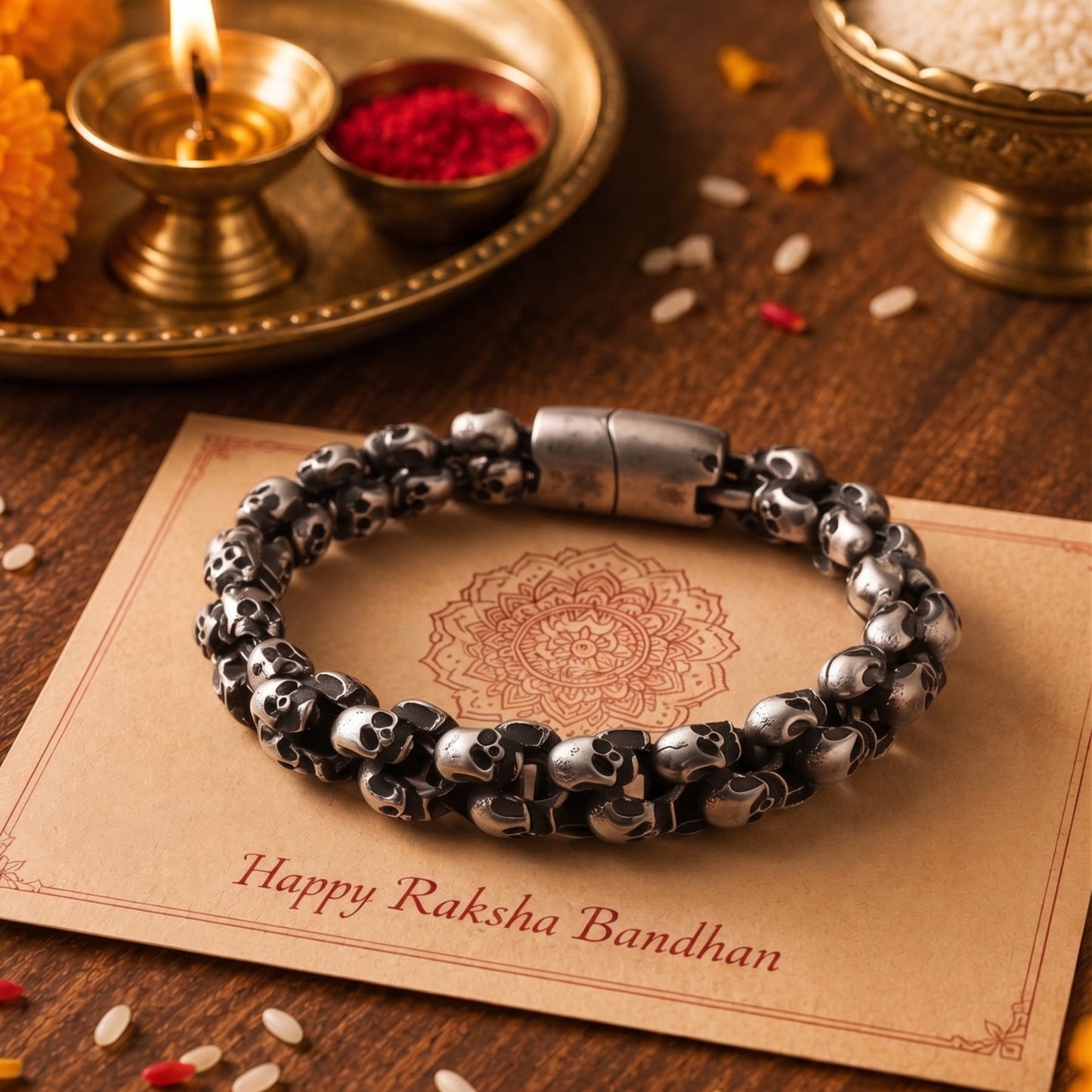 THE MEN THING The Perfect Rakhi Gift For Every Brother – SKULLIX - Premium Genuine Titanium Steel Bracelet With Timeless Style (8 Inch)