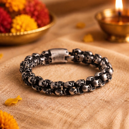 THE MEN THING The Perfect Rakhi Gift For Every Brother – SKULLIX - Premium Genuine Titanium Steel Bracelet With Timeless Style (8 Inch)